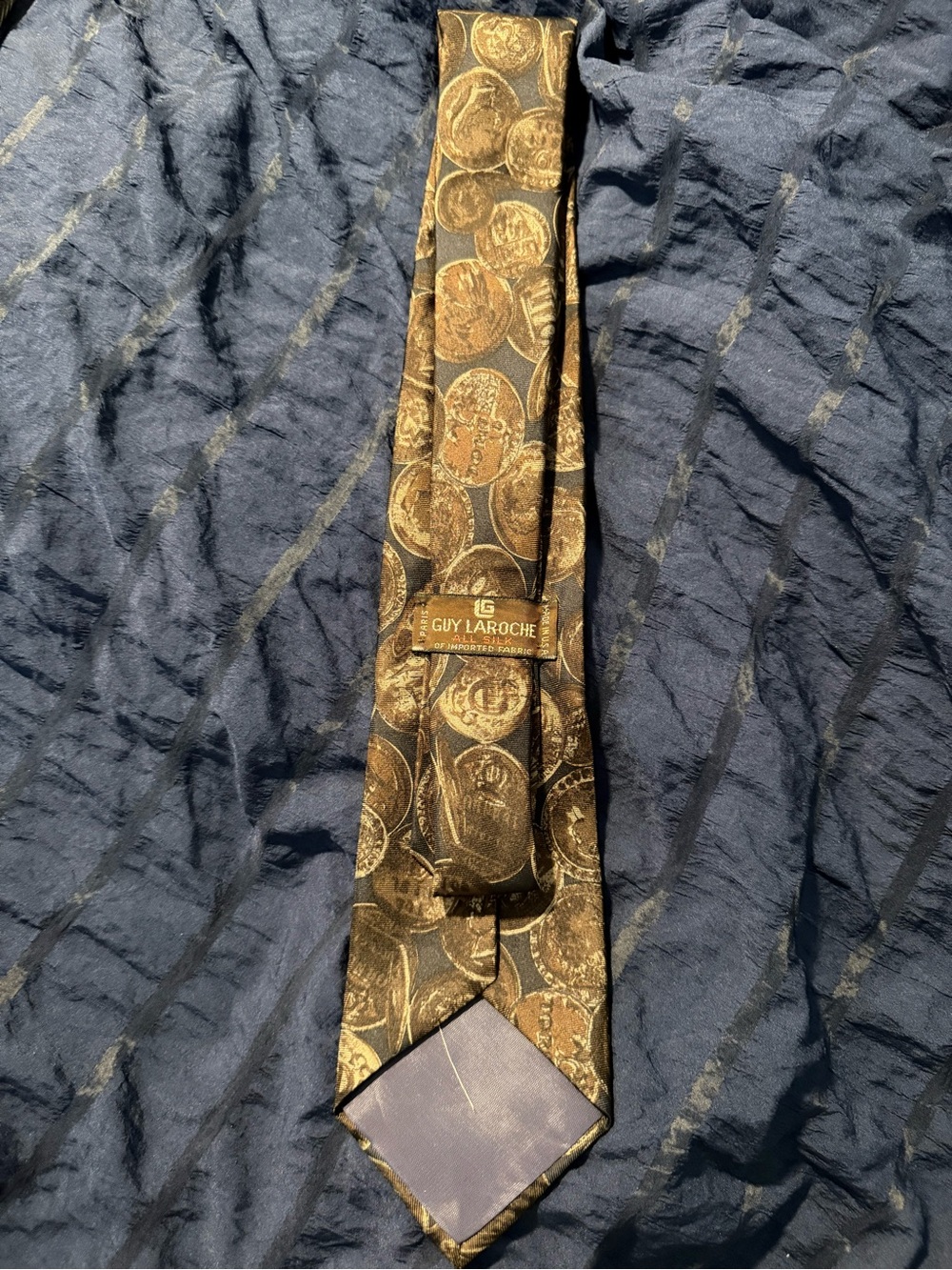 Guy Laroche Black and Gold Coin Motif Silk Tie